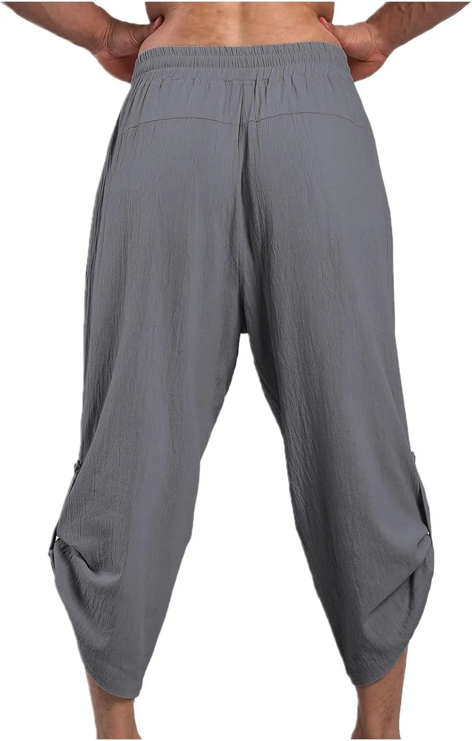 Linen Pants Mens Casual Pants Drawstring Beach Trousers Relaxed-Fit Yoga Pants Soft Elastic Waist Pants