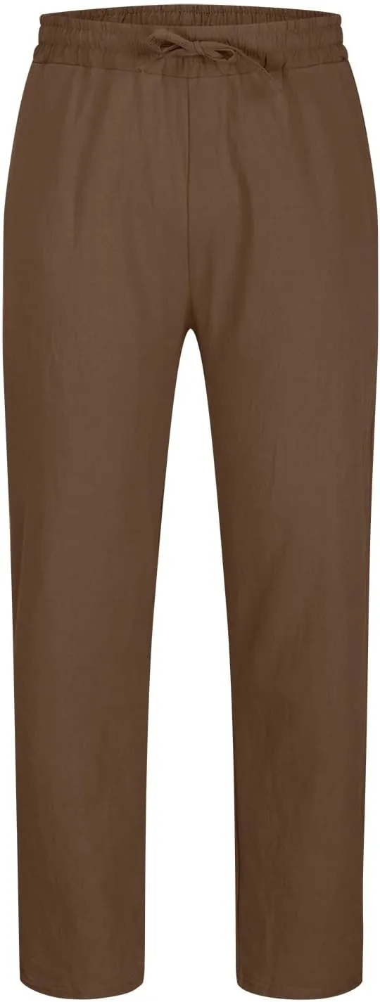 Linen Pants Mens Casual Pants Relaxed-Fit Beach Trousers Summer Yoga Pants Soft Elastic Waist Pants