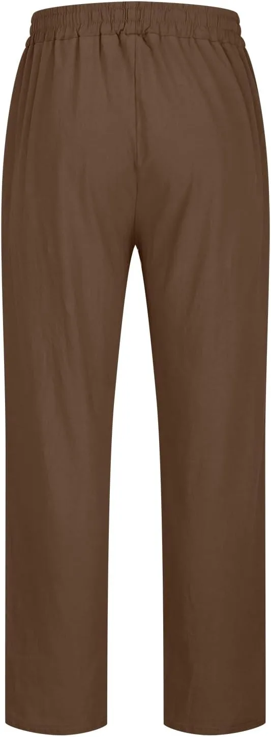 Linen Pants Mens Casual Pants Relaxed-Fit Beach Trousers Summer Yoga Pants Soft Elastic Waist Pants