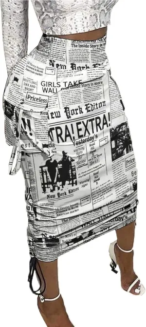 LKOUS Leather Skirts for Women PU Pearl Ruffle Asymmetrical Hem Knee Length Black Skirt Plus Size