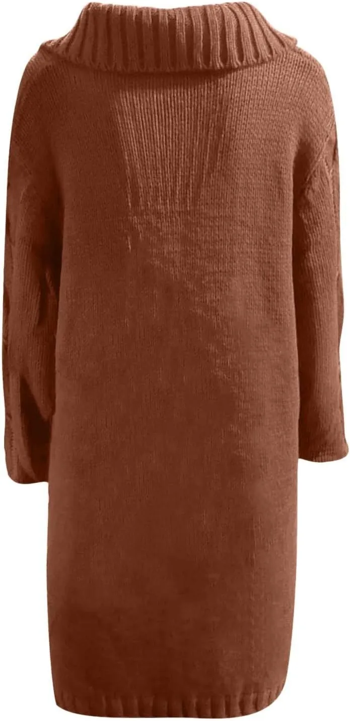 Long Cardigan for Women Long Sleeve Cable Knit Button Up Loose Plain Winter Hooded Trench Coat with Pocket Warm Overcoat