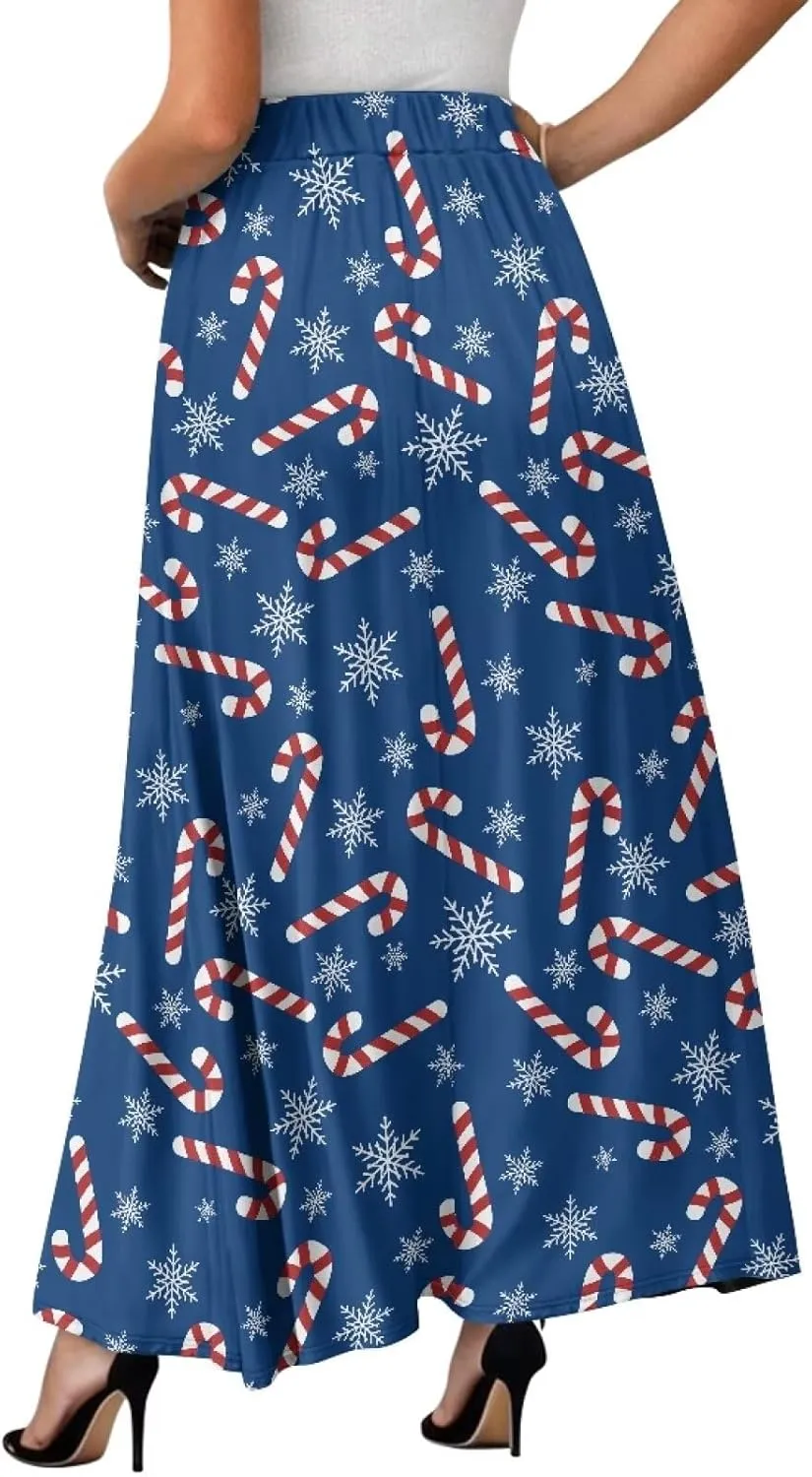 Long Skirts for Womens Casual Trendy Swing Skirts Elegant Floral Midi Skirts Elasticized Waistband Long Maxi Skirt