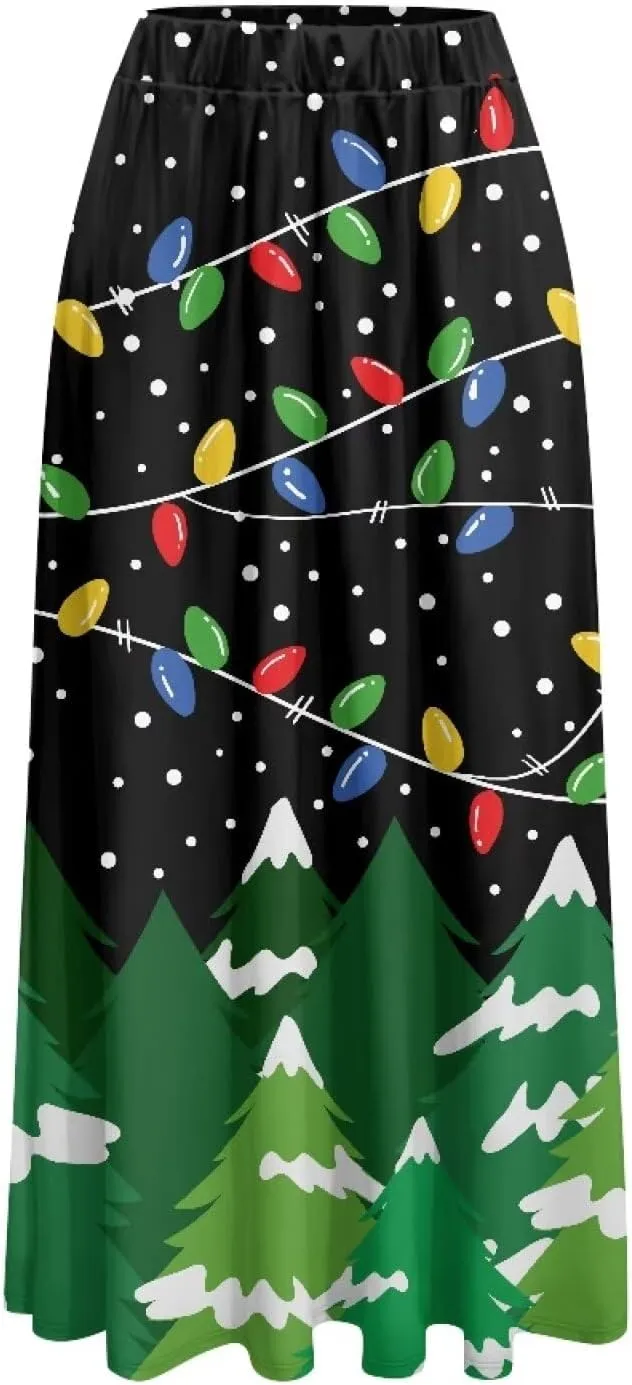 Long Skirts for Womens Casual Trendy Swing Skirts Elegant Floral Midi Skirts Elasticized Waistband Long Maxi Skirt