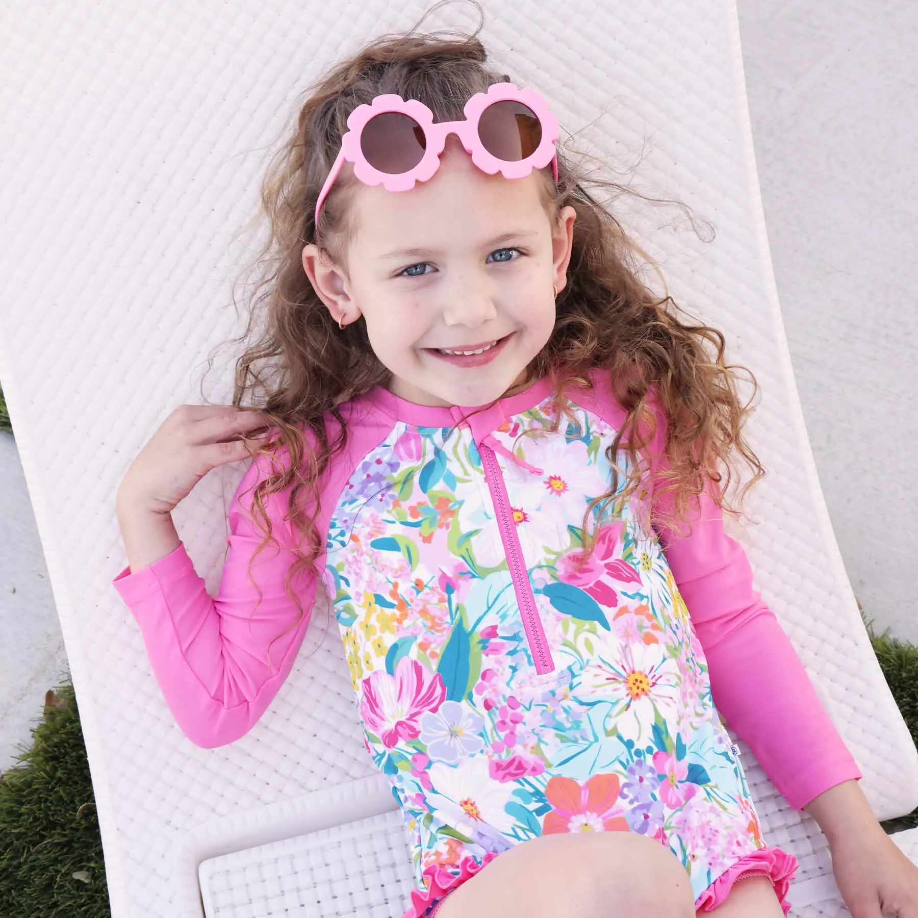 Long Sleeve Rash Guard with Front Zipper | Seaside Blooms