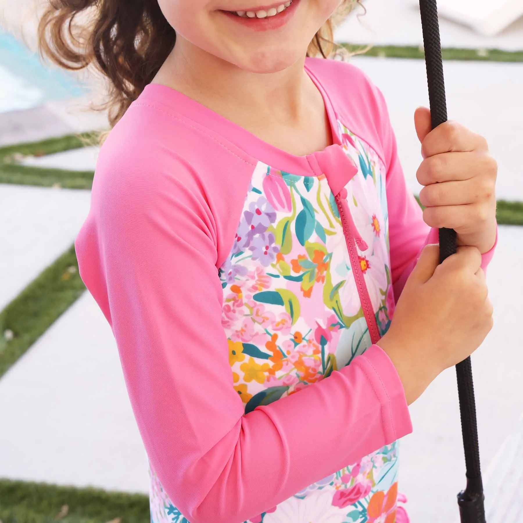 Long Sleeve Rash Guard with Front Zipper | Seaside Blooms