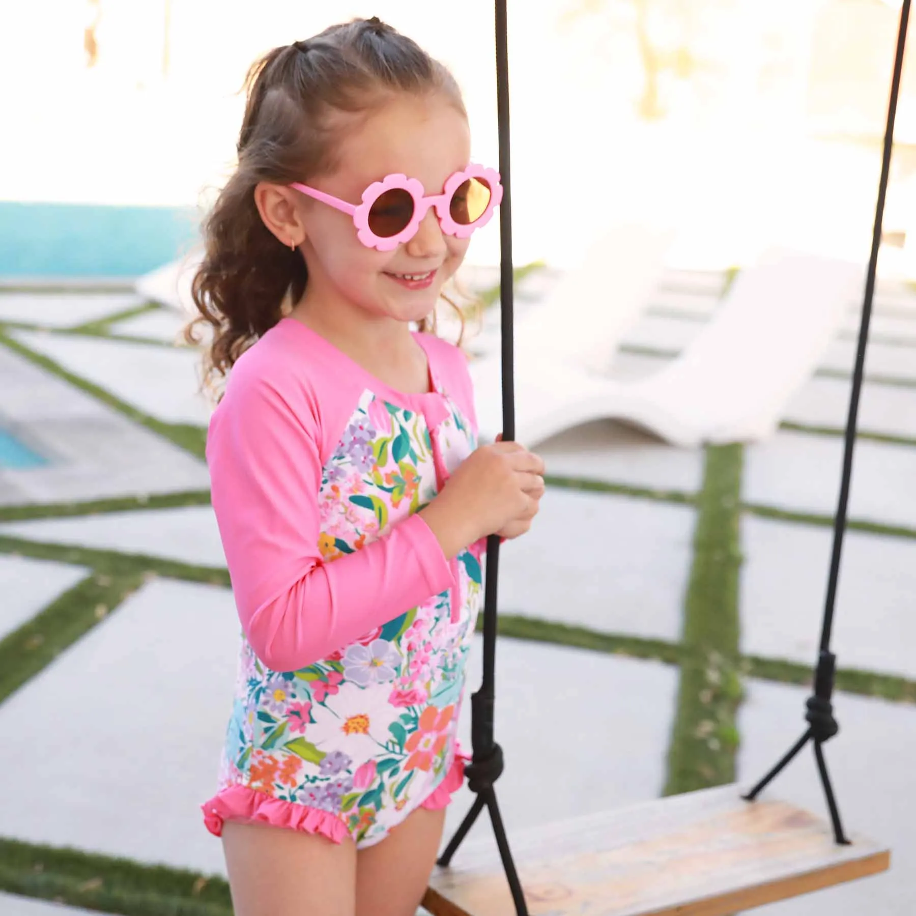 Long Sleeve Rash Guard with Front Zipper | Seaside Blooms
