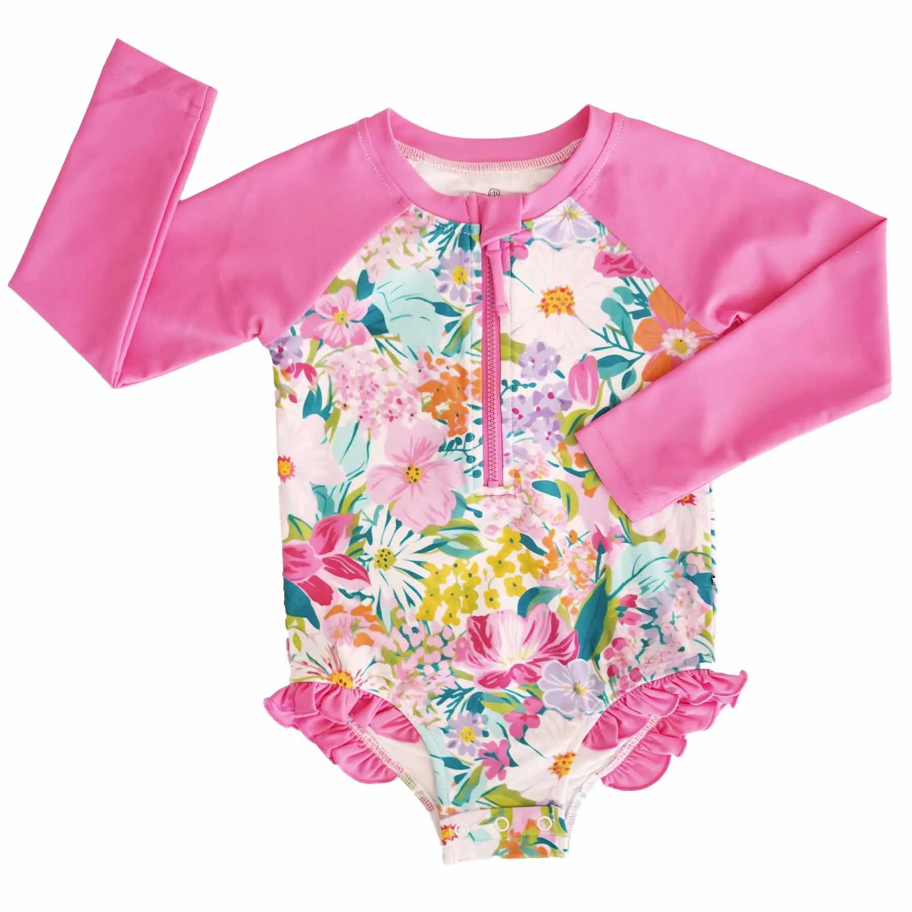 Long Sleeve Rash Guard with Front Zipper | Seaside Blooms