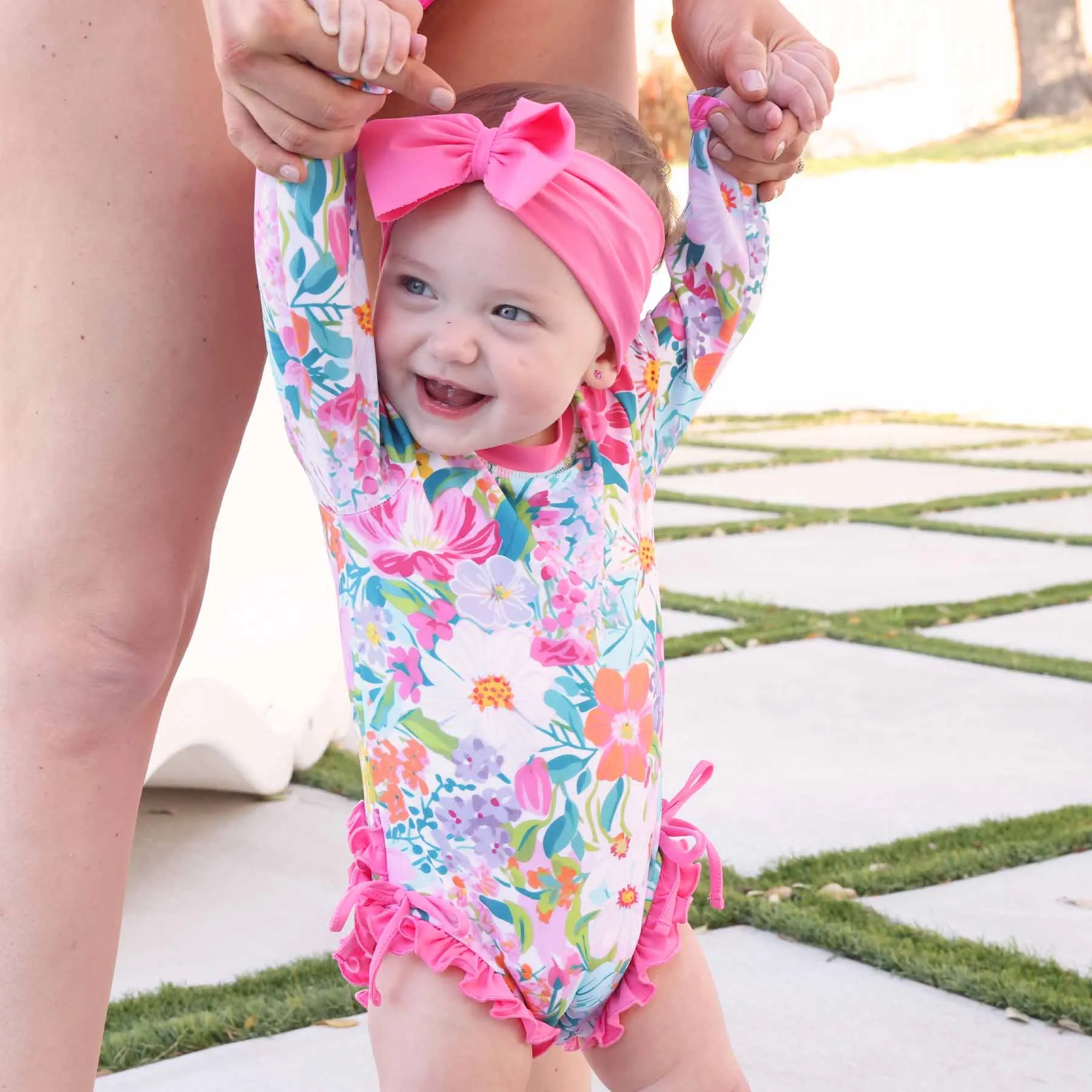 Long Sleeve Rash Guard With Ruffle Bottom | Seaside Blooms