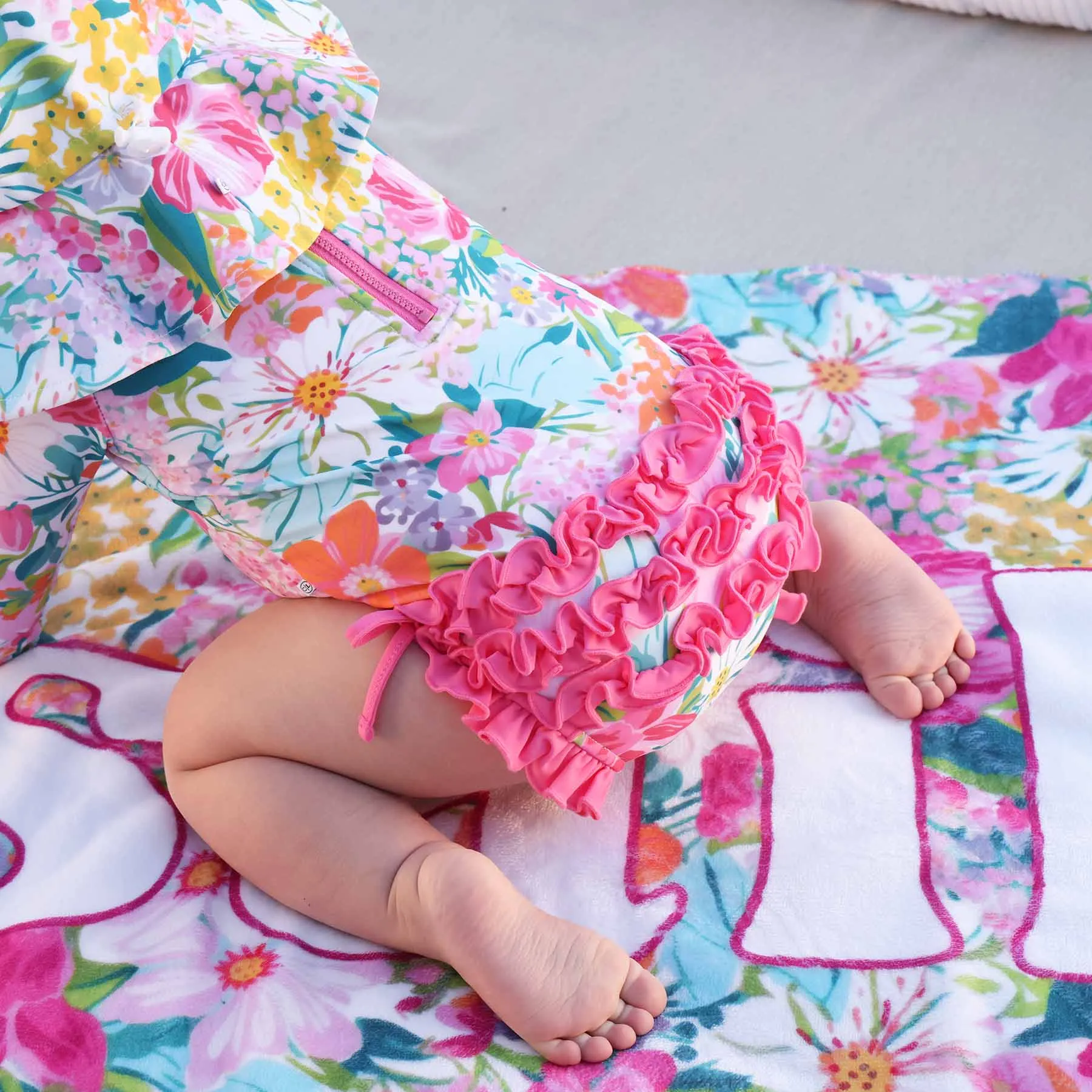 Long Sleeve Rash Guard With Ruffle Bottom | Seaside Blooms