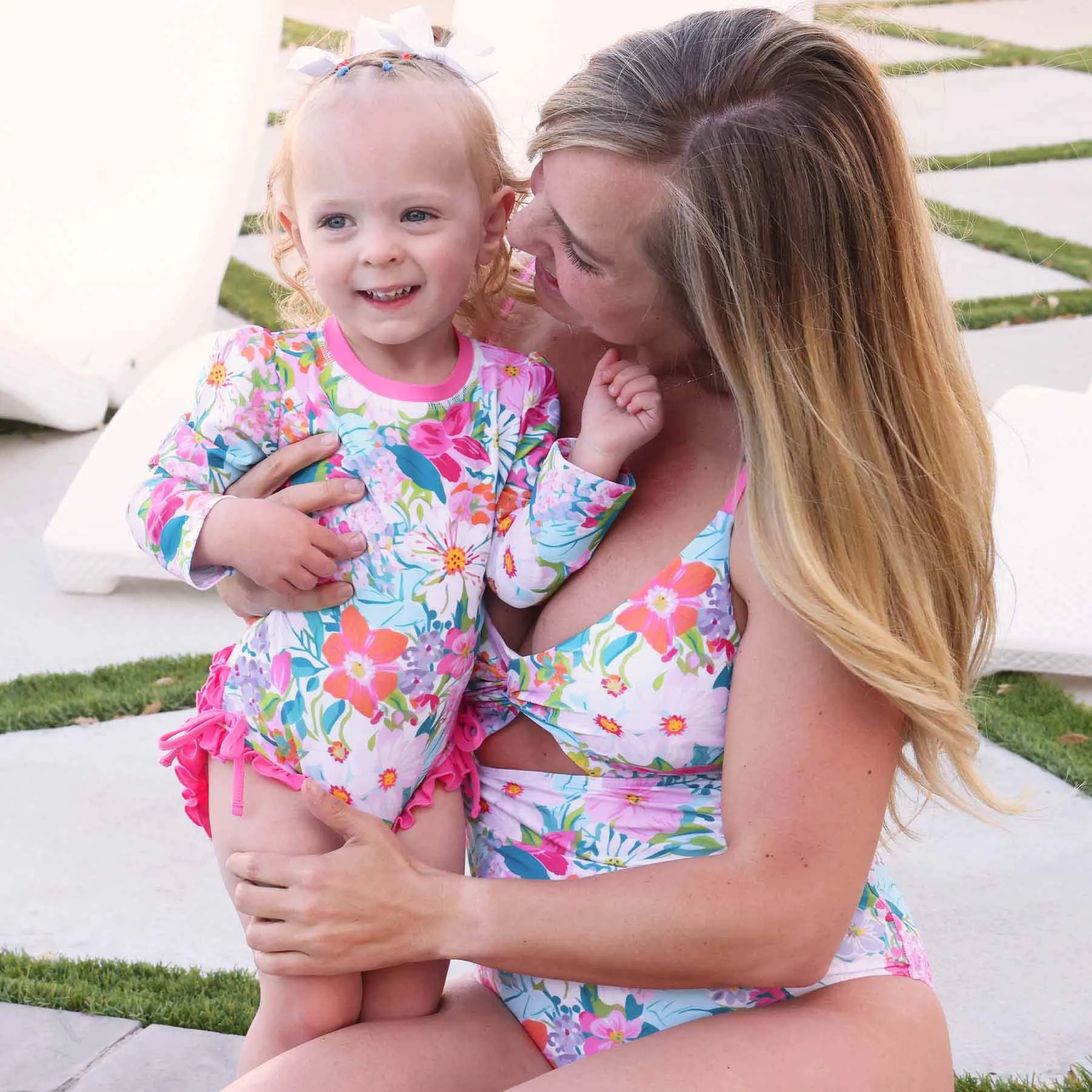 Long Sleeve Rash Guard With Ruffle Bottom | Seaside Blooms