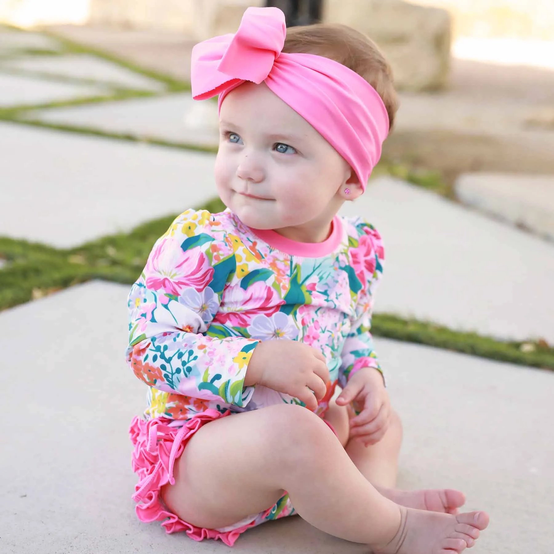 Long Sleeve Rash Guard With Ruffle Bottom | Seaside Blooms