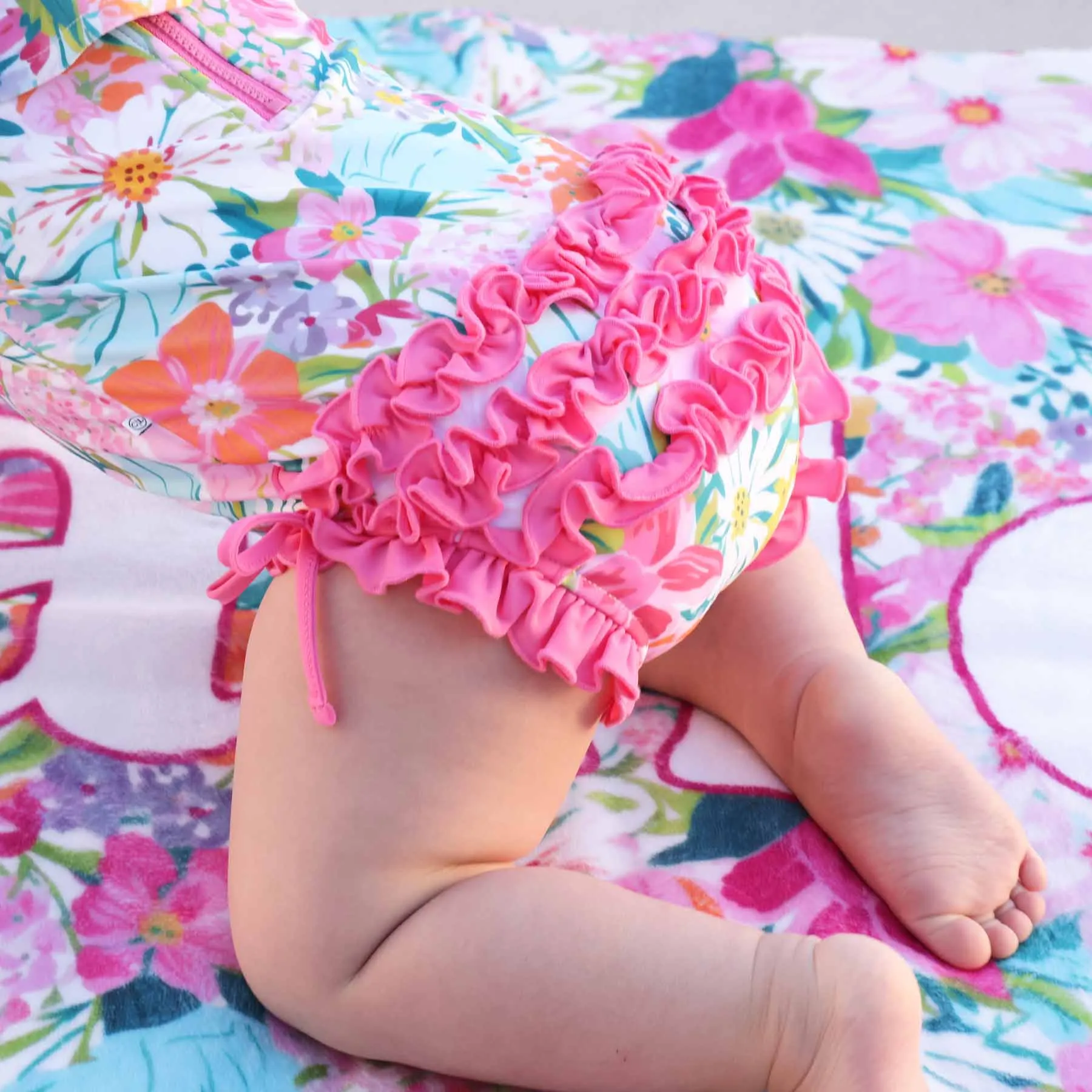 Long Sleeve Rash Guard With Ruffle Bottom | Seaside Blooms