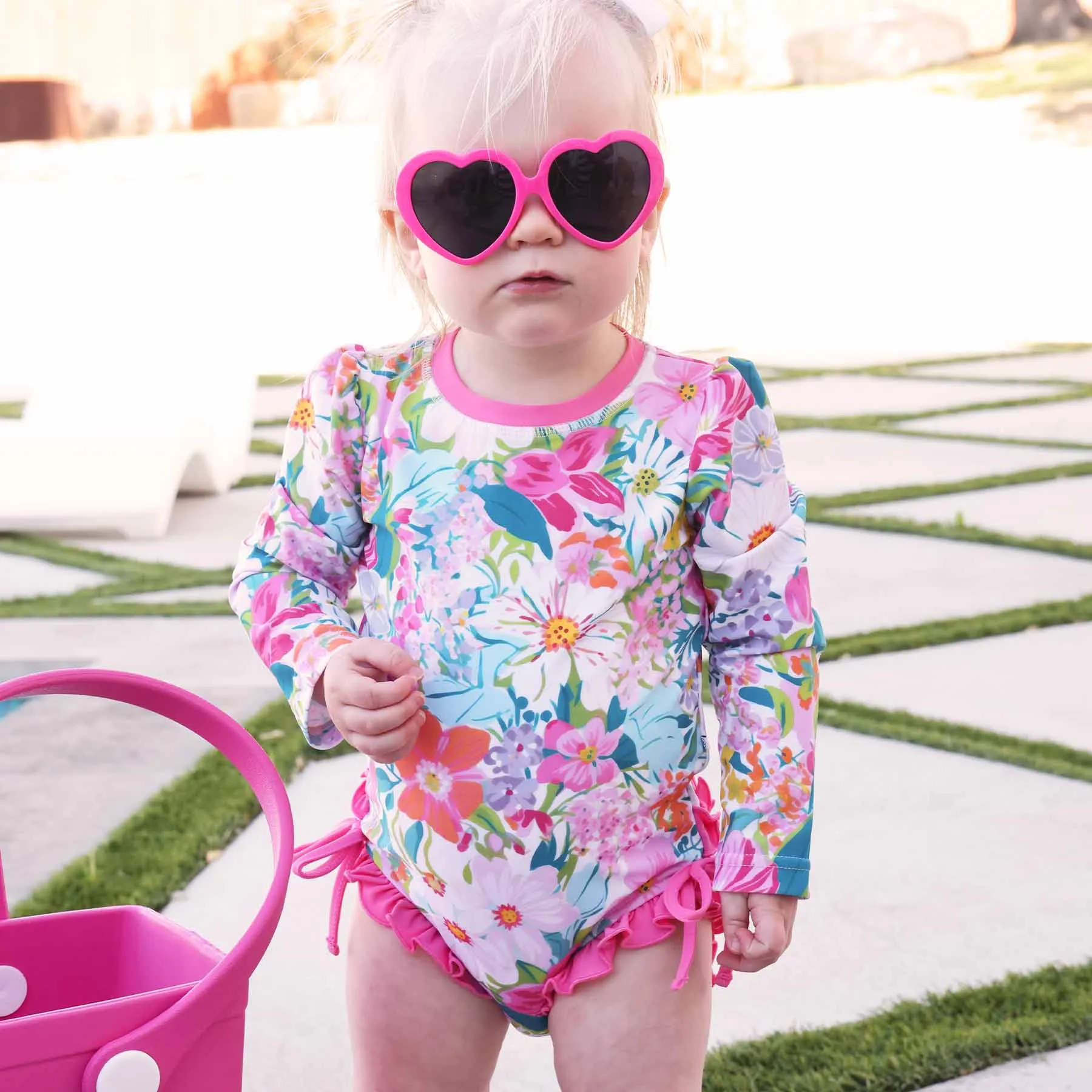 Long Sleeve Rash Guard With Ruffle Bottom | Seaside Blooms
