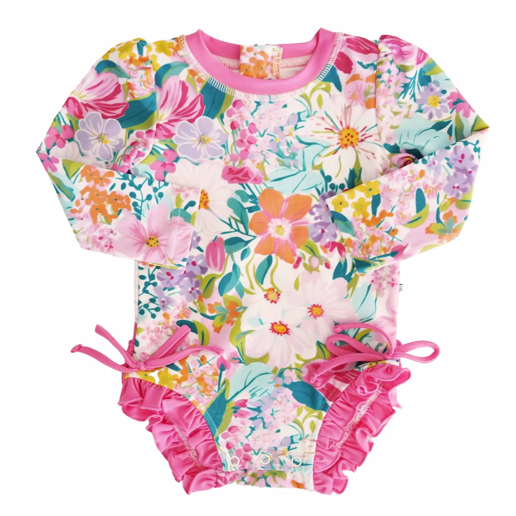 Long Sleeve Rash Guard With Ruffle Bottom | Seaside Blooms
