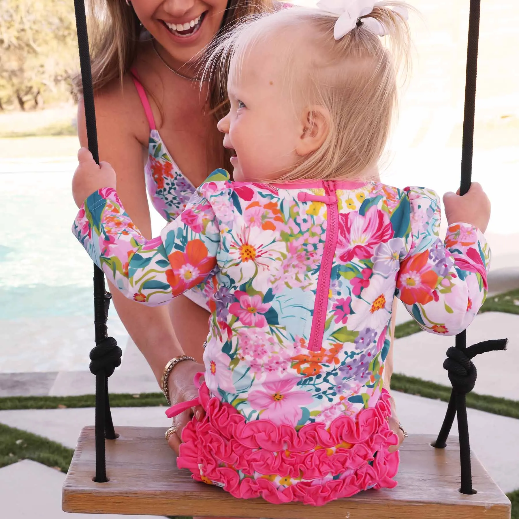 Long Sleeve Rash Guard With Ruffle Bottom | Seaside Blooms