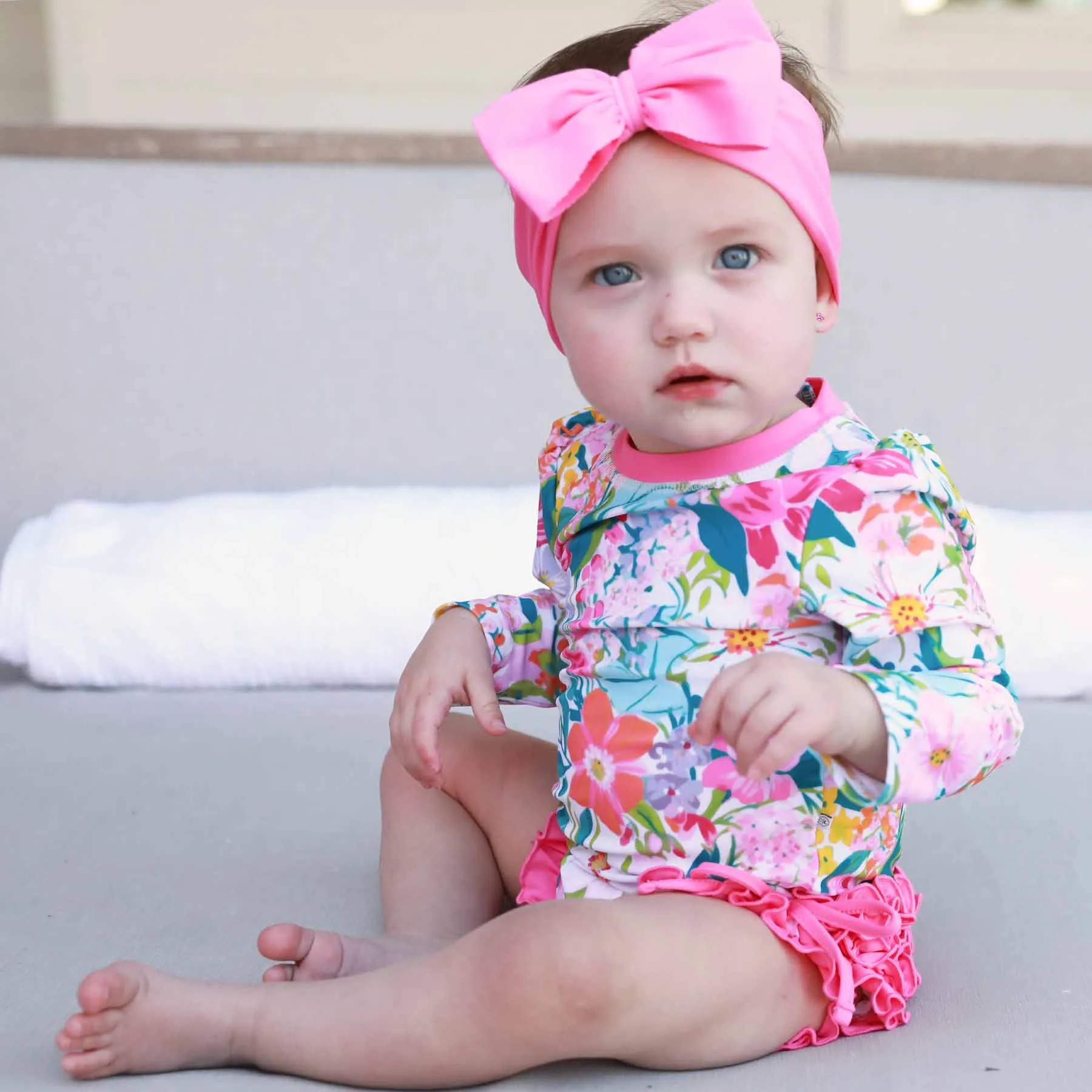 Long Sleeve Rash Guard With Ruffle Bottom | Seaside Blooms