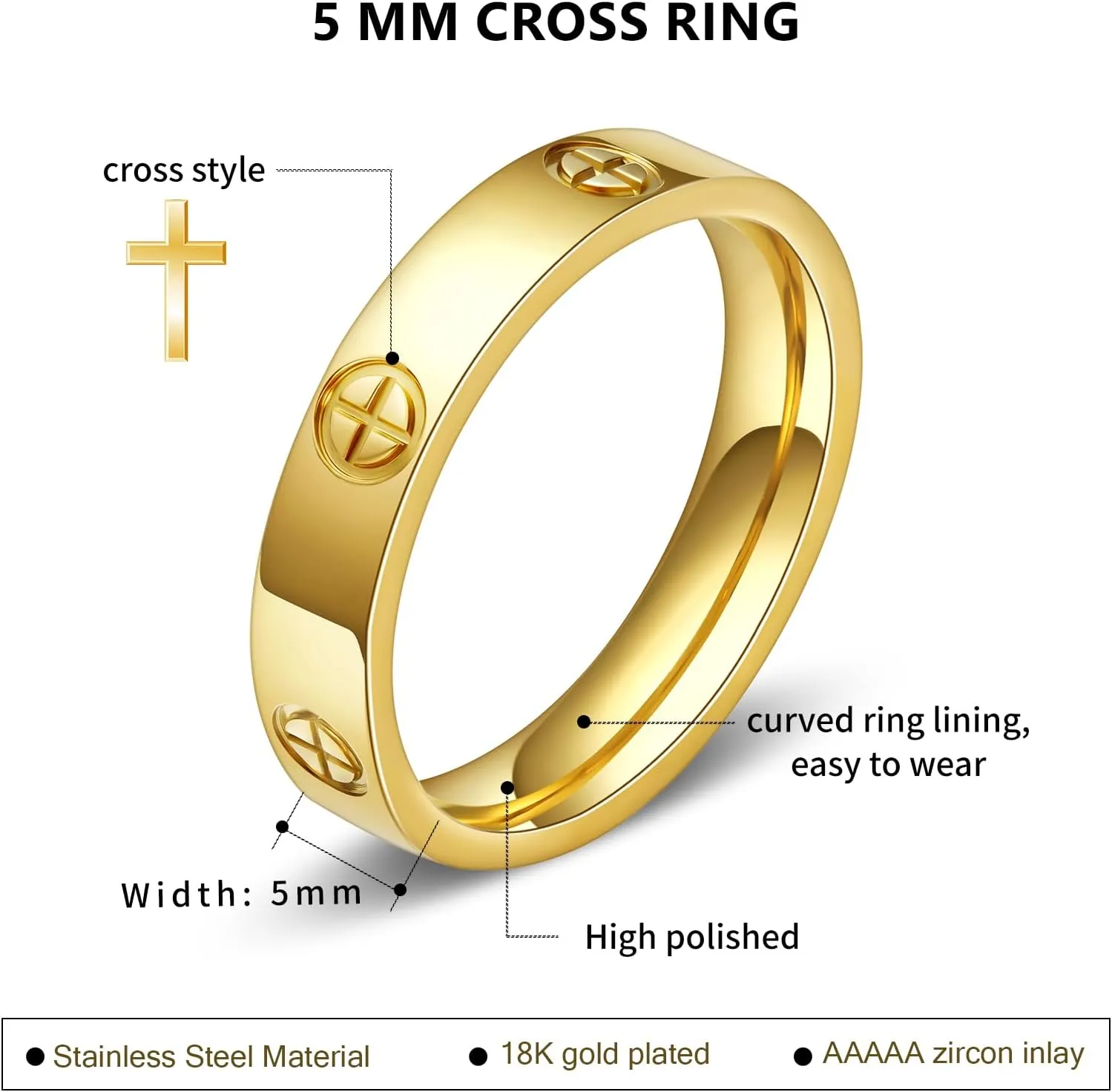 Love Promise Gold Ring for Women: Dainty Stainless Steel Ring Cubic Zirconia Wedding Band Engagement CZ Friendship Rings 18K Gold Silver Rose Gold Plated Birthday Gifts Dainty CZ Jewelry Size 5 6 7 8 9 10