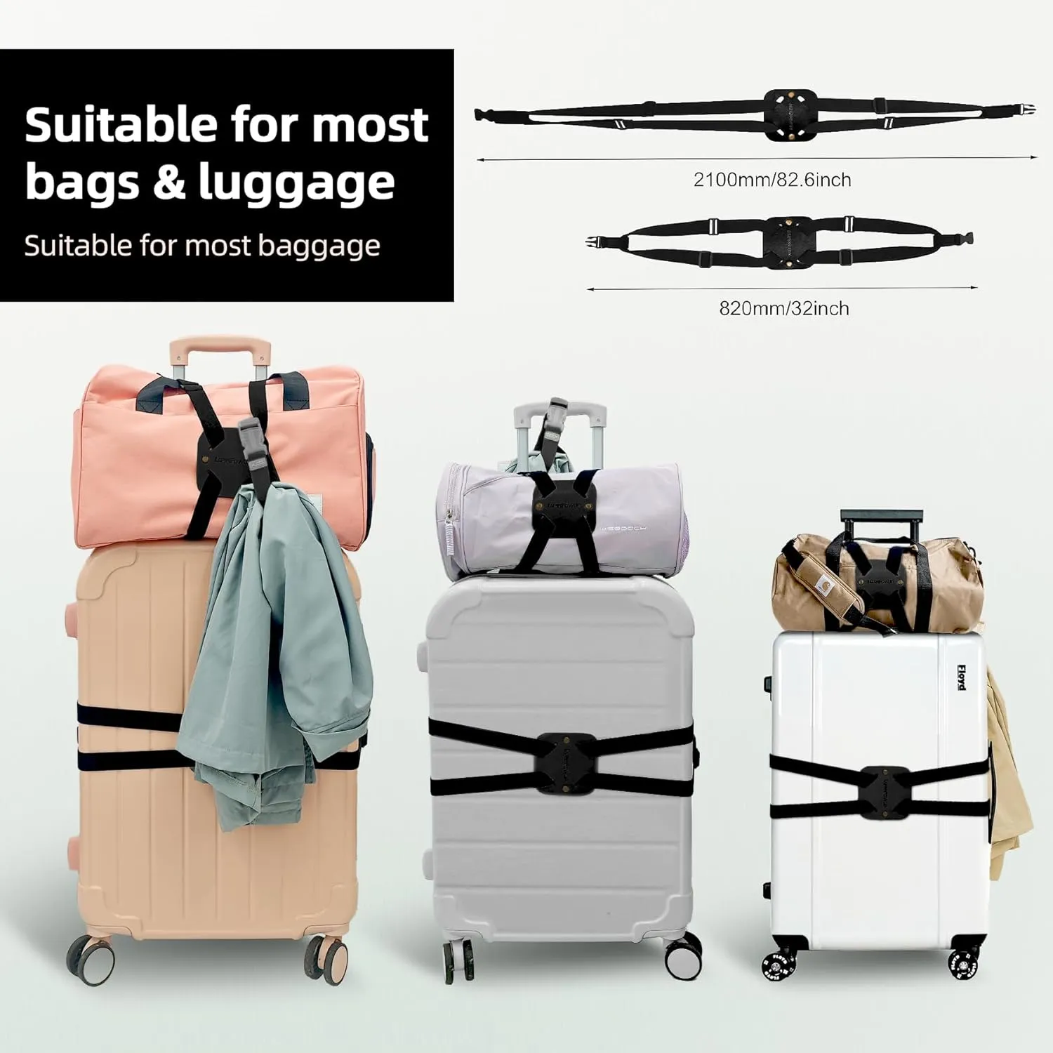 Luggage Straps for Suitcases,Luggage Straps Bag Bungees,Adjustable TSA-Approved  High Elastic Suitcase Belt for Securing Carry-On(1 Pack Black)
