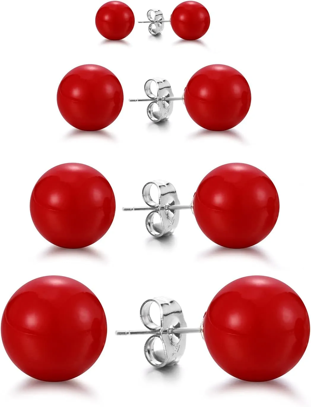 lureme 4 Pairs Round Simulated Shell Pearl Stud Earrings for Women Girls Faux Pearl Earrings Pack (er006323)