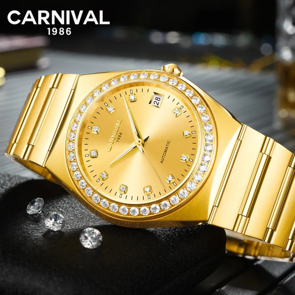Luxury Automatic Mechanical Luminous Calendar Waterproof Men's Diamond Business Stainless Steel Watches
