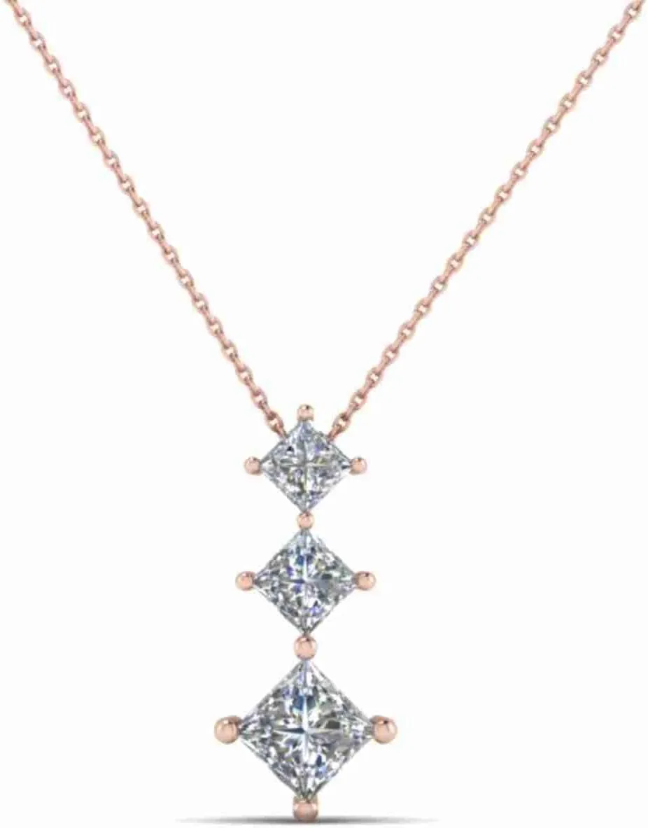 MADANE JEWELS- Three Stone Princess Cut Moissanite Wedding Pendant Necklace for Women, 925 Sterling Silver 18-Inch Chain, With GRA Certified