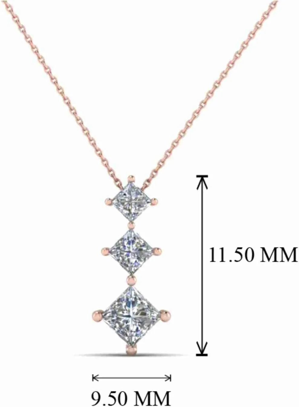 MADANE JEWELS- Three Stone Princess Cut Moissanite Wedding Pendant Necklace for Women, 925 Sterling Silver 18-Inch Chain, With GRA Certified
