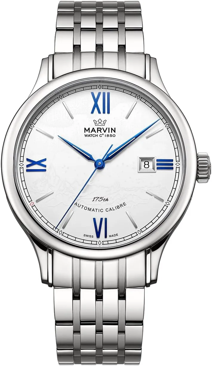 marvin Automatic Watch Swiss Movement Mechanical Luxury Watches for Men with Stainless Steel Strap,Sapphire Glass Dial,Luminous Drawing,Hands and Hour Markers,50m Waterproof