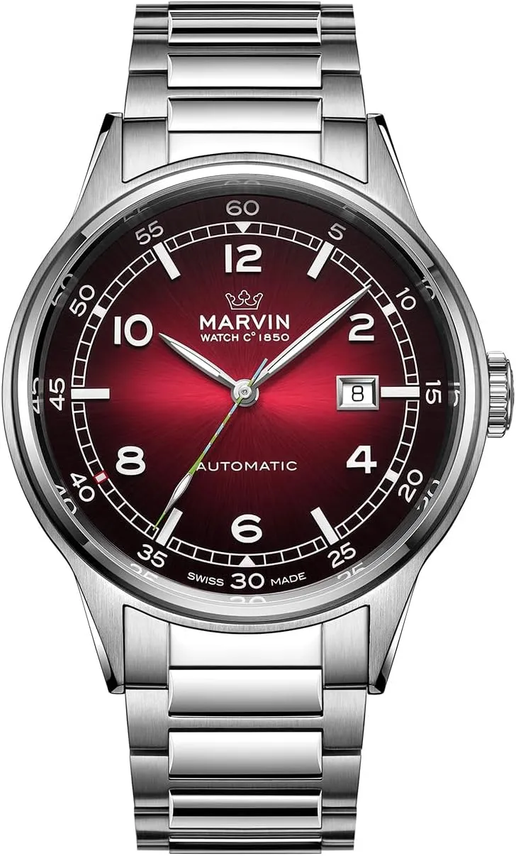 marvin Automatic Watch Swiss Movement Mechanical Luxury Watches for Men with Stainless Steel Strap,Sapphire Glass Dial,Luminous Hands and Hour Markers,50m Waterproof