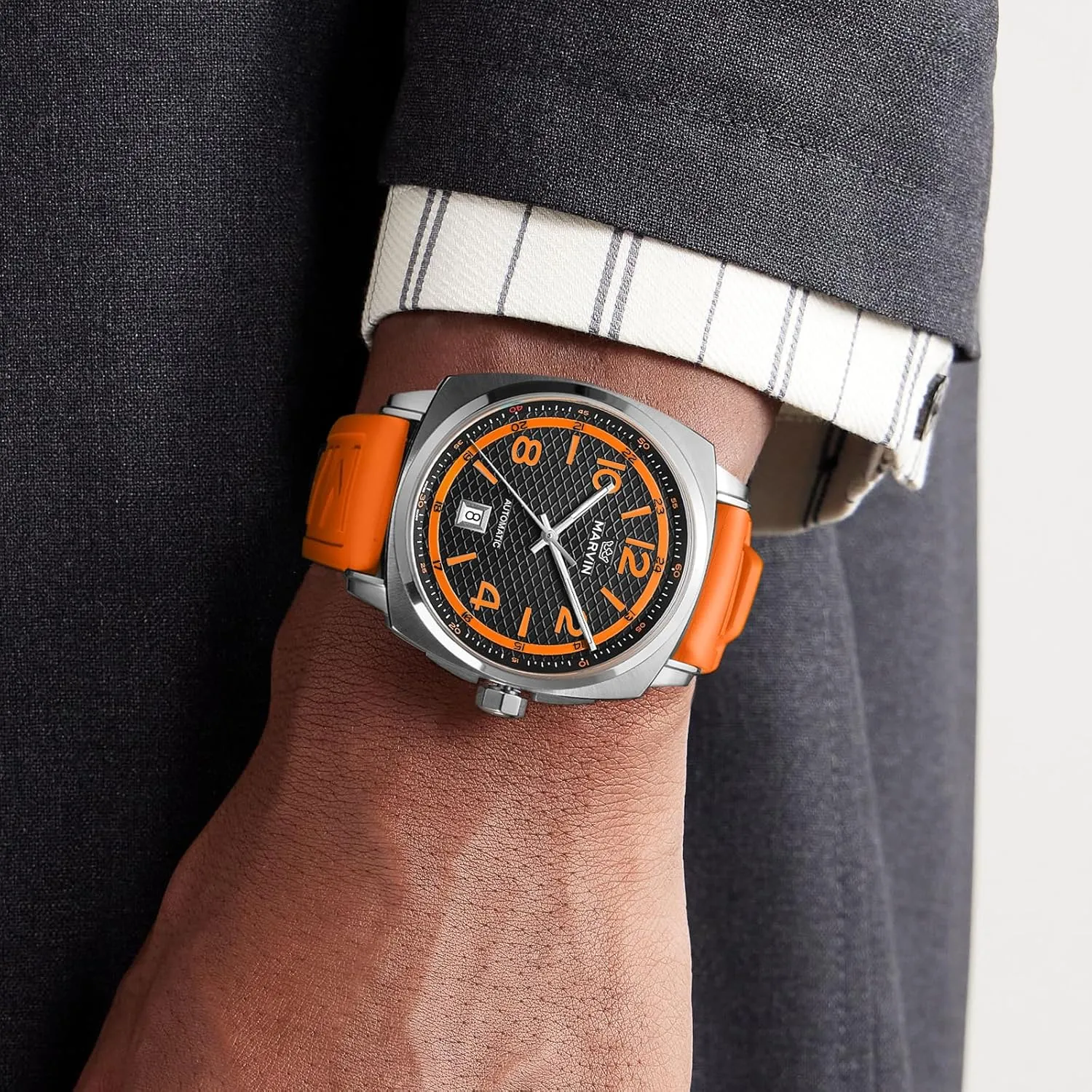 marvin Swiss Mens Watches Automatic Mechanical Watch for Men with Rubber Strap,50M Waterproof,42MM Sapphire Glass Black Dial Luxury Men's Wrist Watches