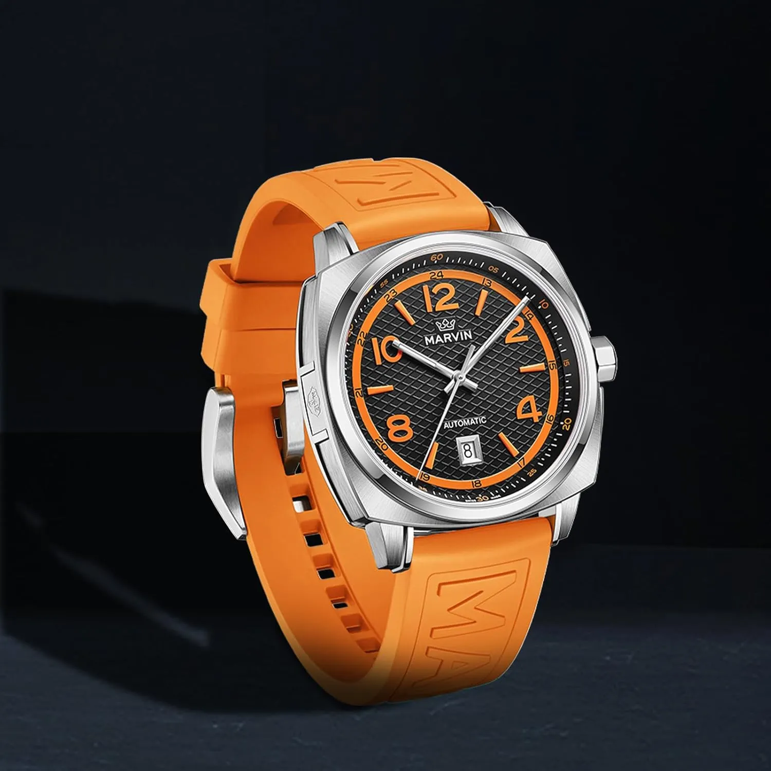 marvin Swiss Mens Watches Automatic Mechanical Watch for Men with Rubber Strap,50M Waterproof,42MM Sapphire Glass Black Dial Luxury Men's Wrist Watches