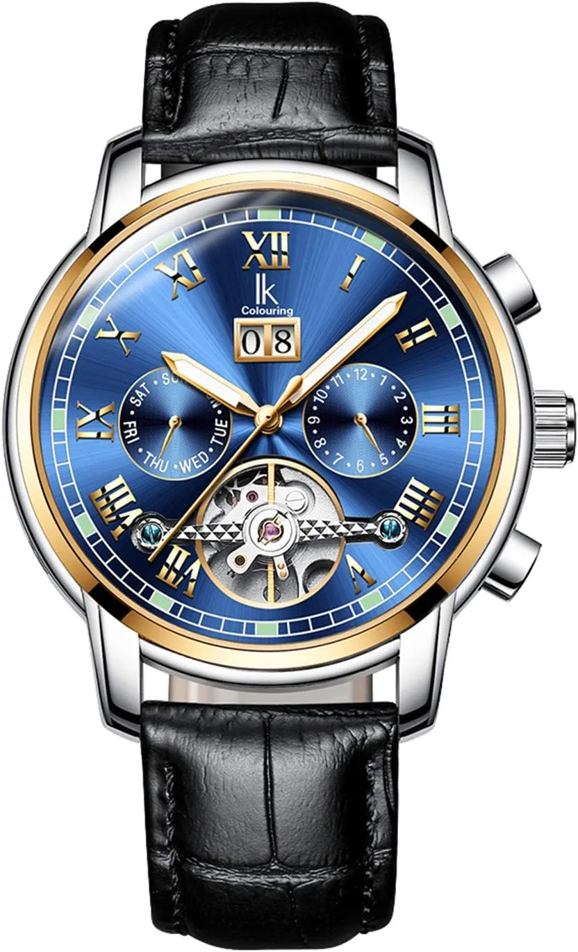 MASTOP Mens Luxury Multifunction Calendar Luminous Automatic Mechanical Stainless Steel Or Leather Wristwatch