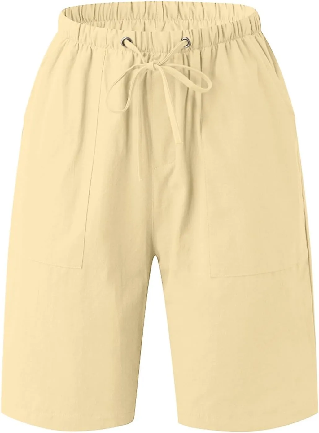 Mens Cotton Linen Shorts Casual Loose Fit Drawstring Elastic Waist 7Inch Inseam Shorts Stretch Summer Beach Wear