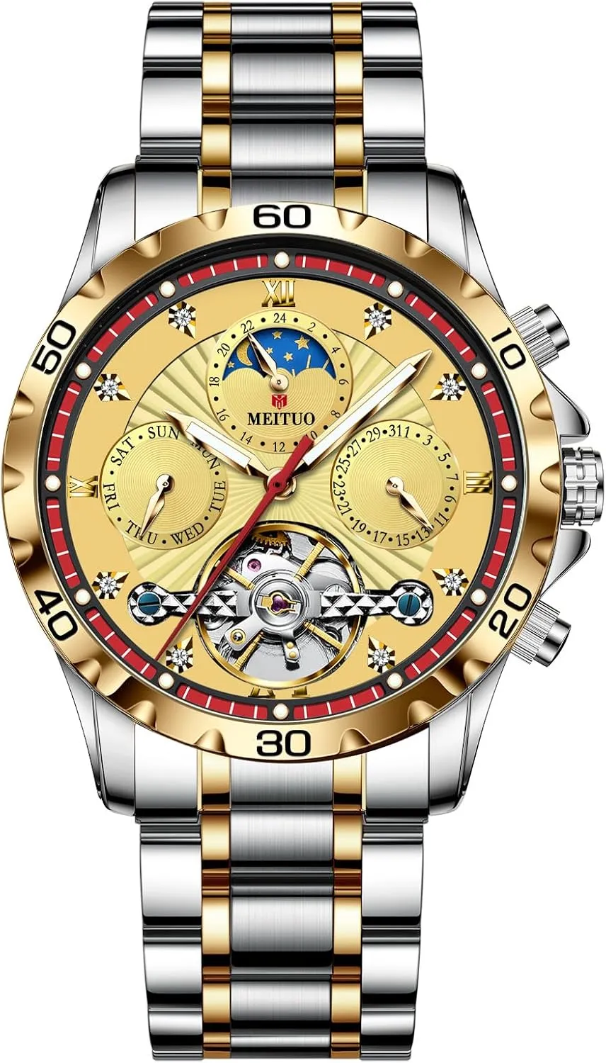 Men's Skeleton Mechanical Watches for Men, Luxury Mens Automatic Watches Blue Dial Luminous Waterproof Stainless Steel Wrist Watch for Men