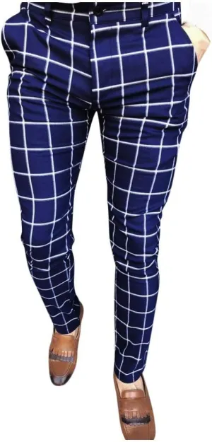 Men's Stretch Dress Pants Classic Plaid Slim Fit Skinny Chinos Pants Business Casual Pants Big and Tall Dressy Trousers Navy