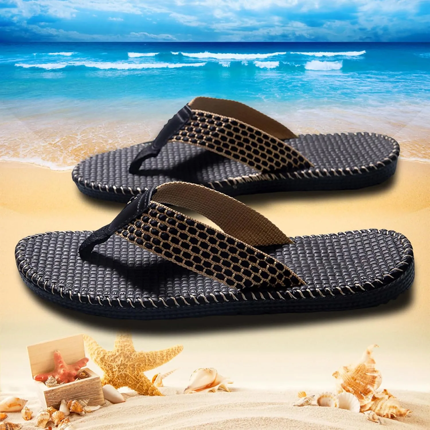 Mens Summer Casual Slippers Indoor Comfortable Slippers Non Slip Flat Flip Flops for Men Soft Sole Thong Sandals with Soft Straps Mens Vacation Beach Shoes Lightweight Fashion Simple Sandals