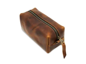 Men's Travel Toiletry Bag in Full-Grain Leather Portable Kit for Shaving and Grooming Supplies, Monogrammed Cosmetic Organizer Zippered Bathroom Pouch Case with Handle - Gift for Men and Women