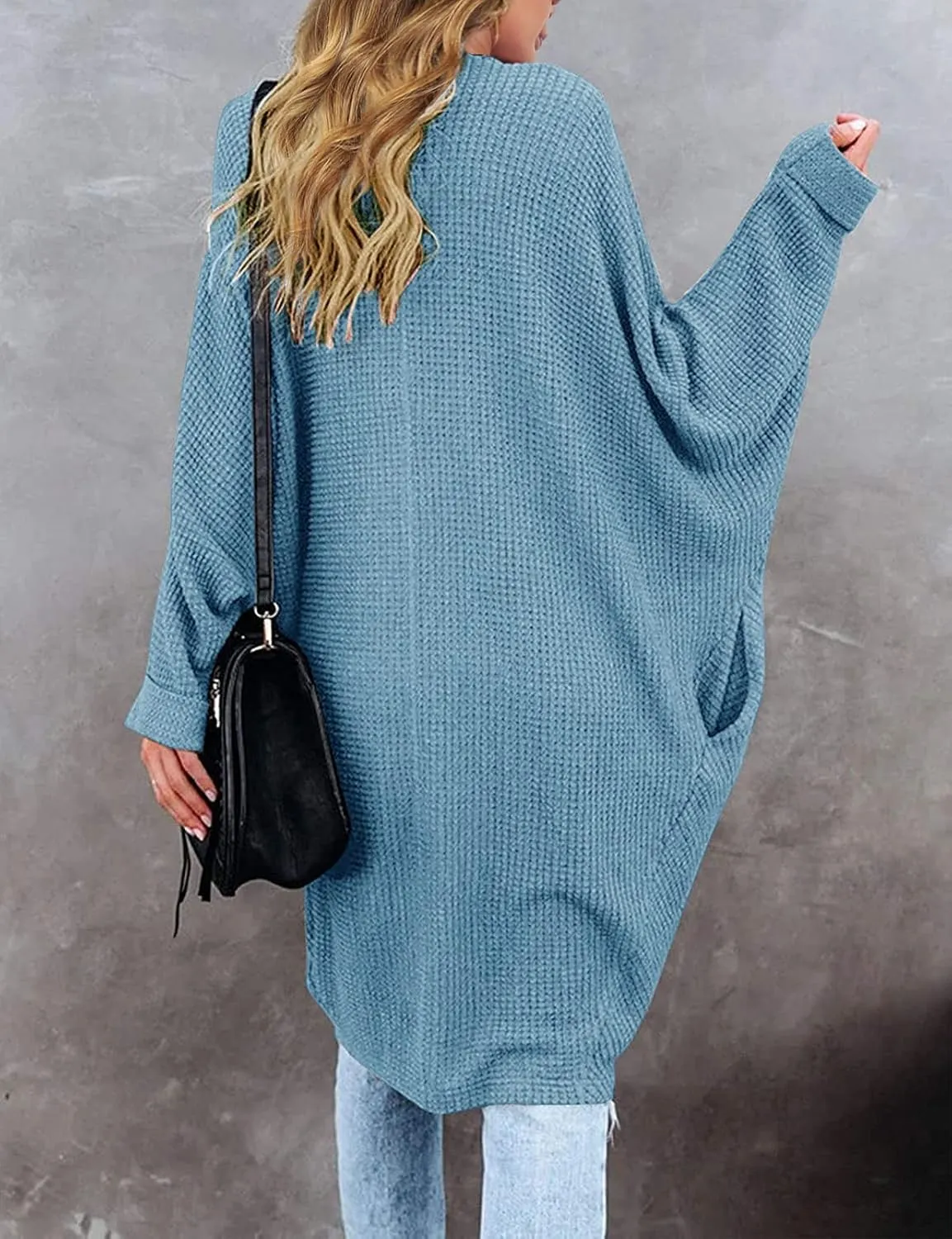 MEROKEETY Women's 2025 Fall Waffle Knit Batwing Long Sleeve Cardigan Loose Open Front Sweater Coat