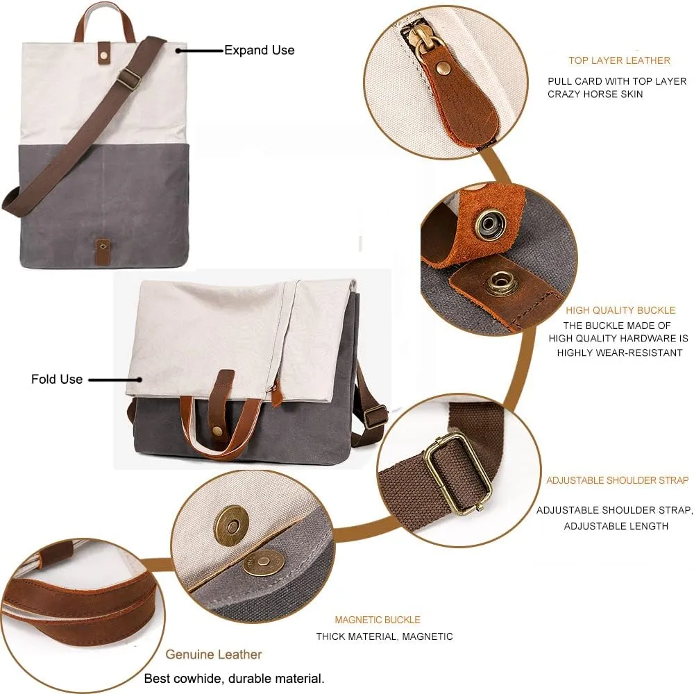 Messenger Bag for Men Waterproof Canvas Crossbody Bag Unisex 14-17in Laptop Bag Top Handle Briefcase Business Bag