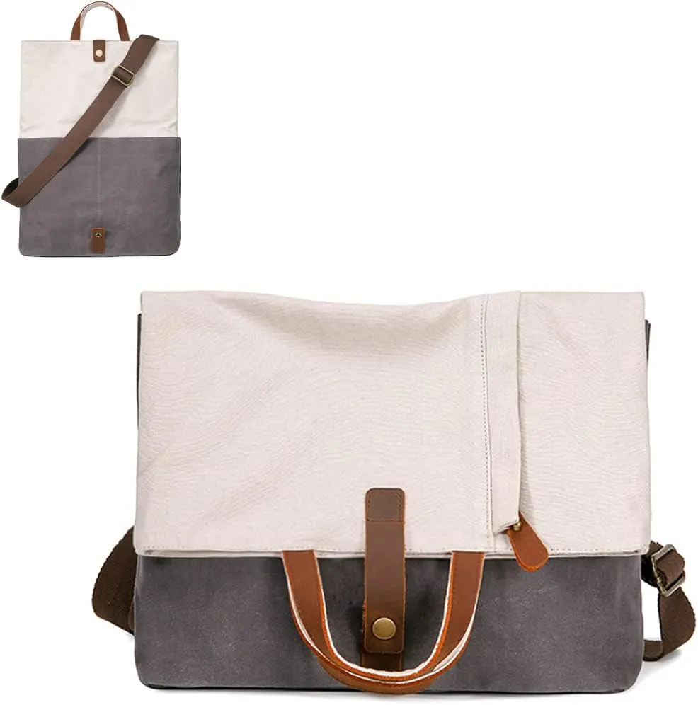 Messenger Bag for Men Waterproof Canvas Crossbody Bag Unisex 14-17in Laptop Bag Top Handle Briefcase Business Bag