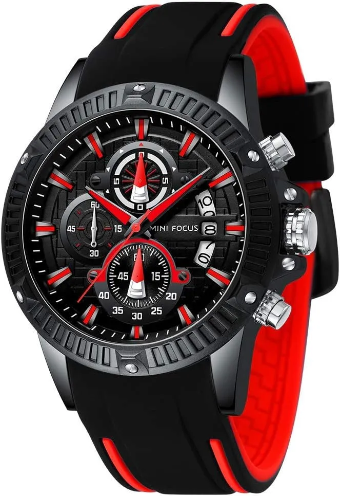 MF MINI FOCUS Mens Watches Military Sports Watch (Chronograph/Waterproof/Luminous/Calendar) Silicon Band Quartz Watch for Men