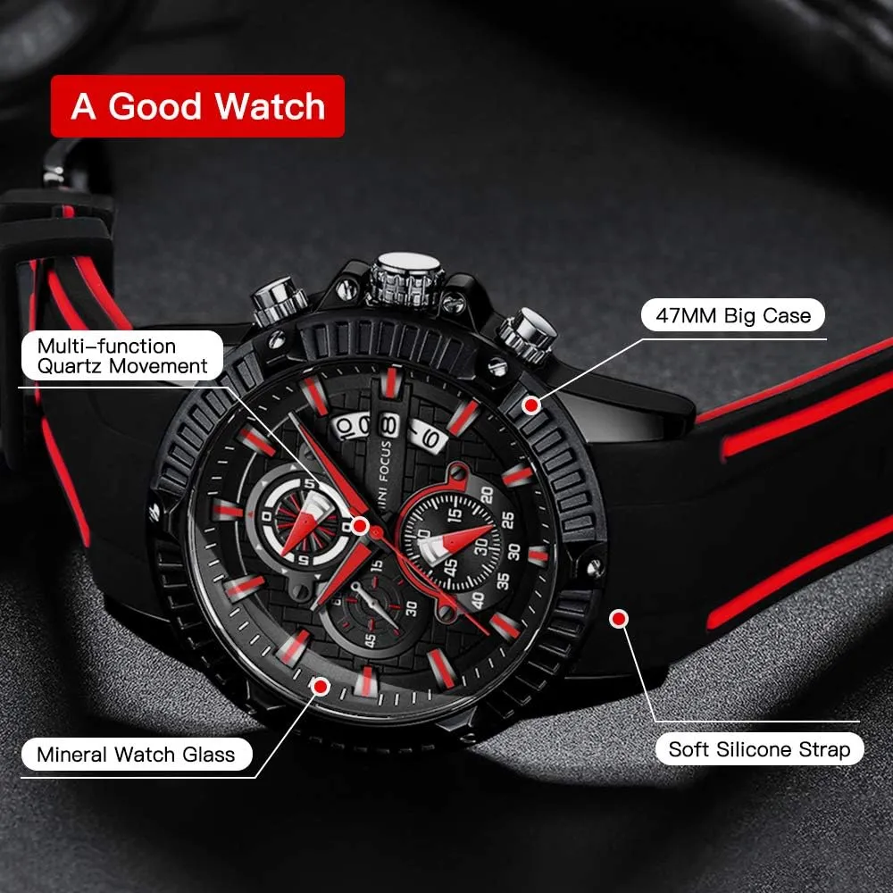 MF MINI FOCUS Mens Watches Military Sports Watch (Chronograph/Waterproof/Luminous/Calendar) Silicon Band Quartz Watch for Men
