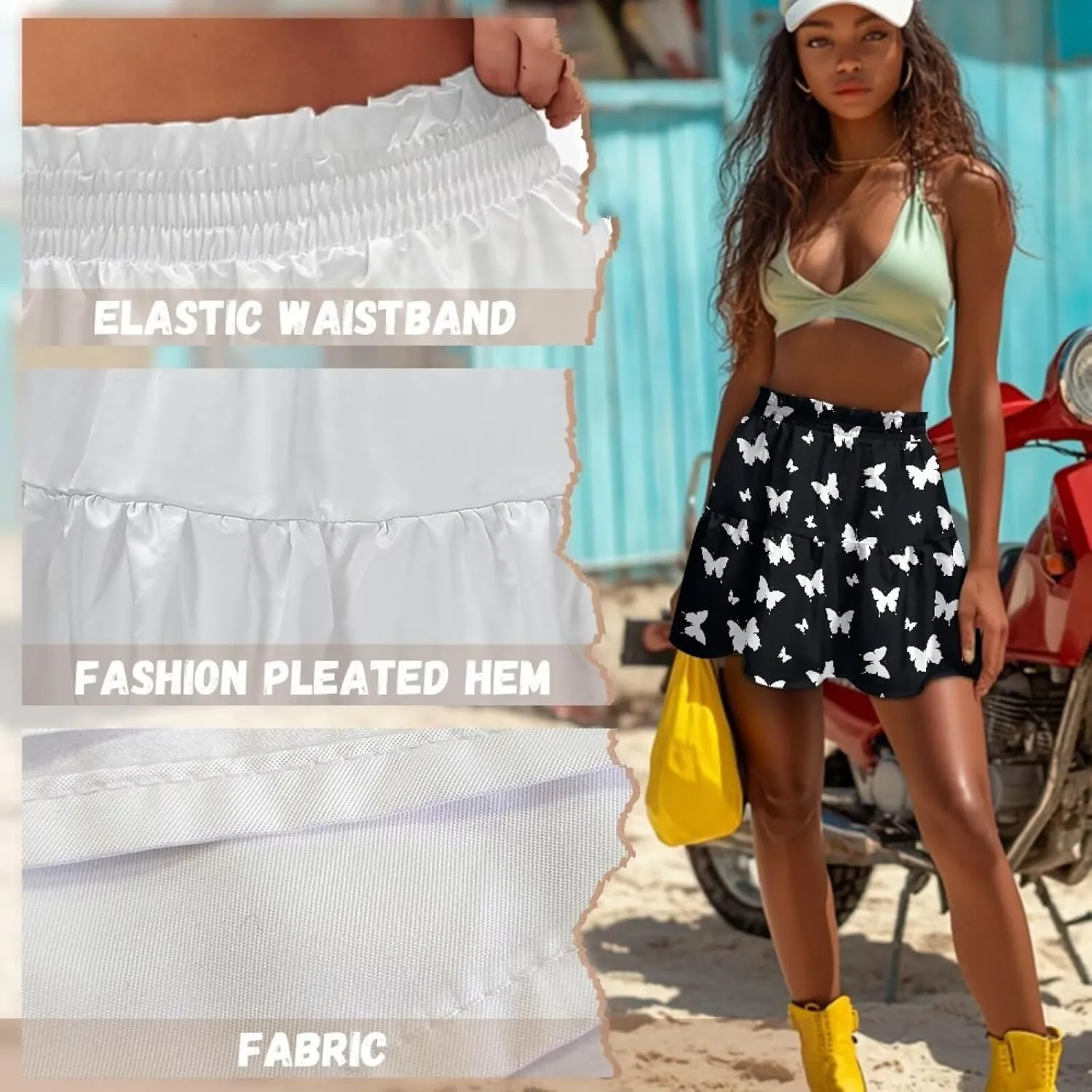 Mini Skirt for Women High Waist Skater Skirt Ruffle Slim Skirt Airy Soft Summer Short Skirt Dating Club Party Dress