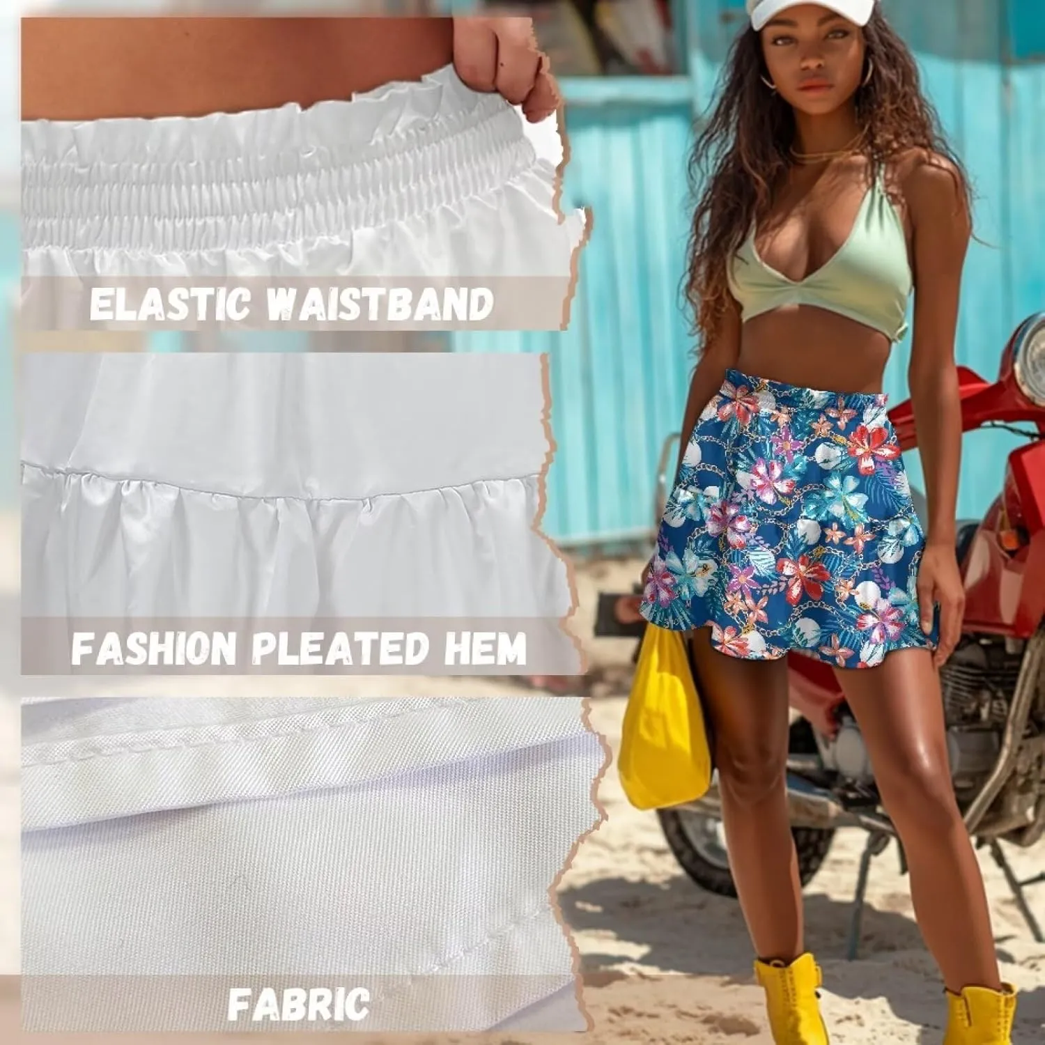 Mini Skirt for Women High Waist Skater Skirt Ruffle Slim Skirt Airy Soft Summer Short Skirt Dating Club Party Dress