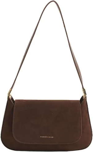 Mini Suede Shoulder Bag for Women Vintage Flap Satchel Purse Luxury Suede Crossbody Bag Causal Office College Handbag 2024