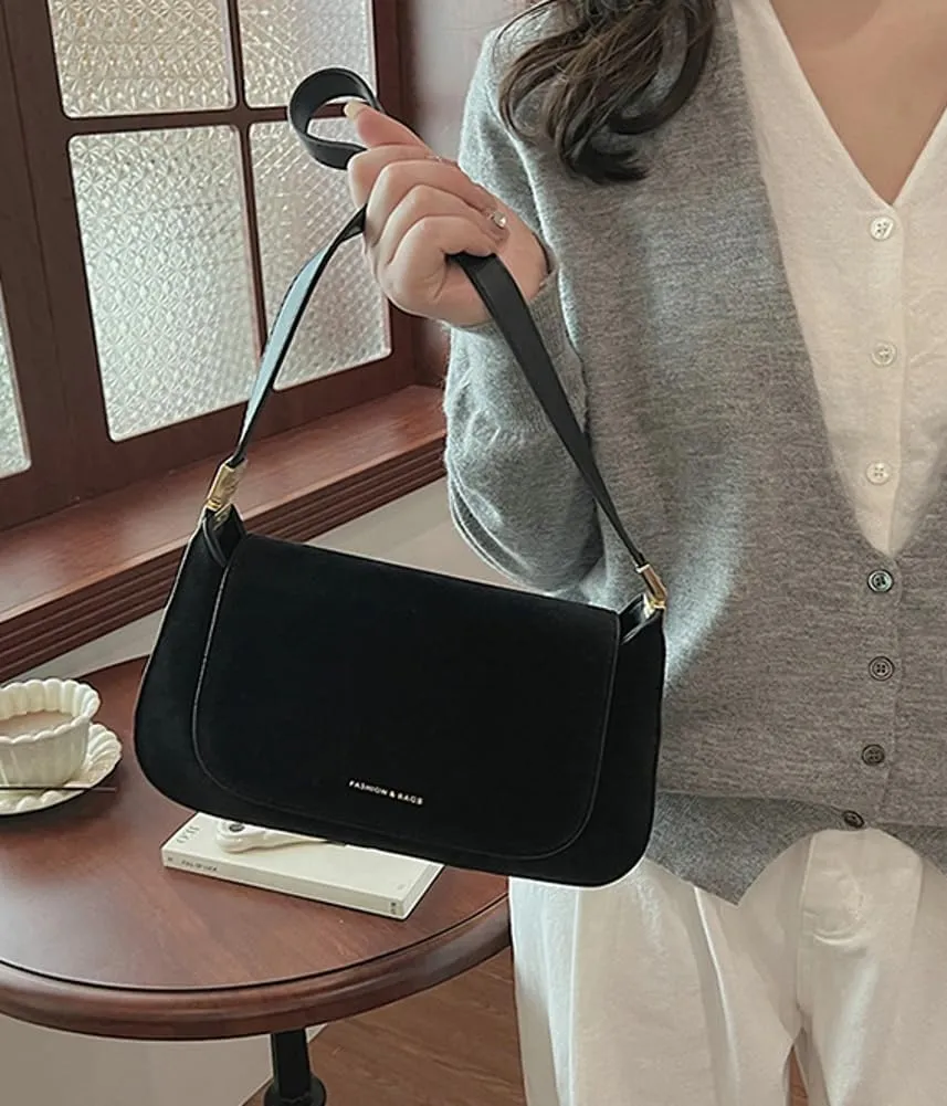 Mini Suede Shoulder Bag for Women Vintage Flap Satchel Purse Luxury Suede Crossbody Bag Causal Office College Handbag 2024
