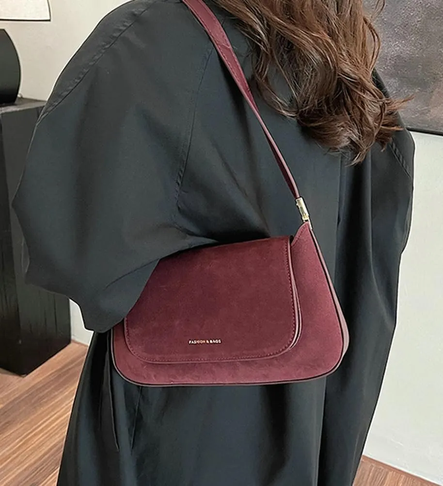 Mini Suede Shoulder Bag for Women Vintage Flap Satchel Purse Luxury Suede Crossbody Bag Causal Office College Handbag 2024