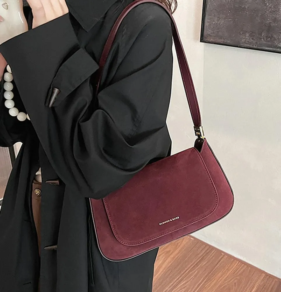 Mini Suede Shoulder Bag for Women Vintage Flap Satchel Purse Luxury Suede Crossbody Bag Causal Office College Handbag 2024