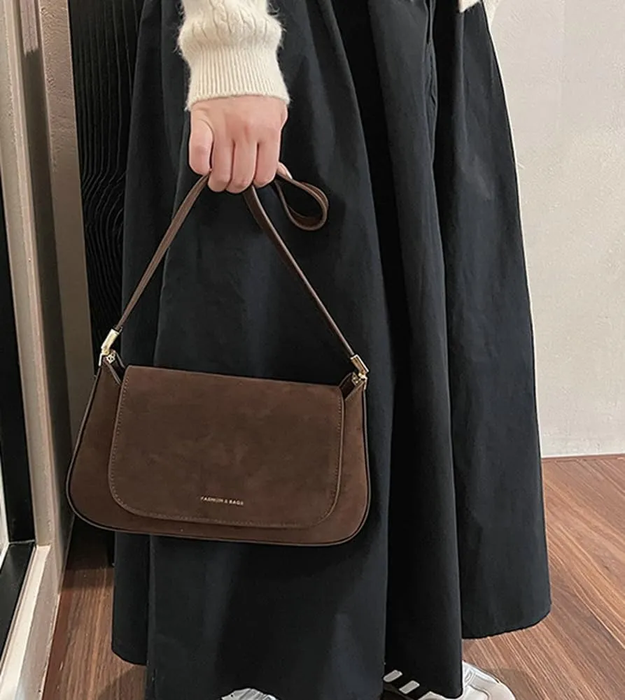 Mini Suede Shoulder Bag for Women Vintage Flap Satchel Purse Luxury Suede Crossbody Bag Causal Office College Handbag 2024