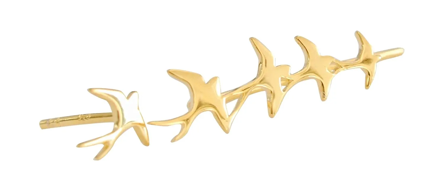Mismatched Flock of Birds Earrings in GOLD Shiny Finish