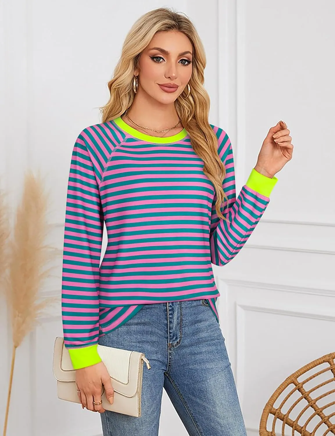Misyula Style Women Tie Dye Sweatshirt Color Block Long Sleeve Crewneck Oversized Tshirt